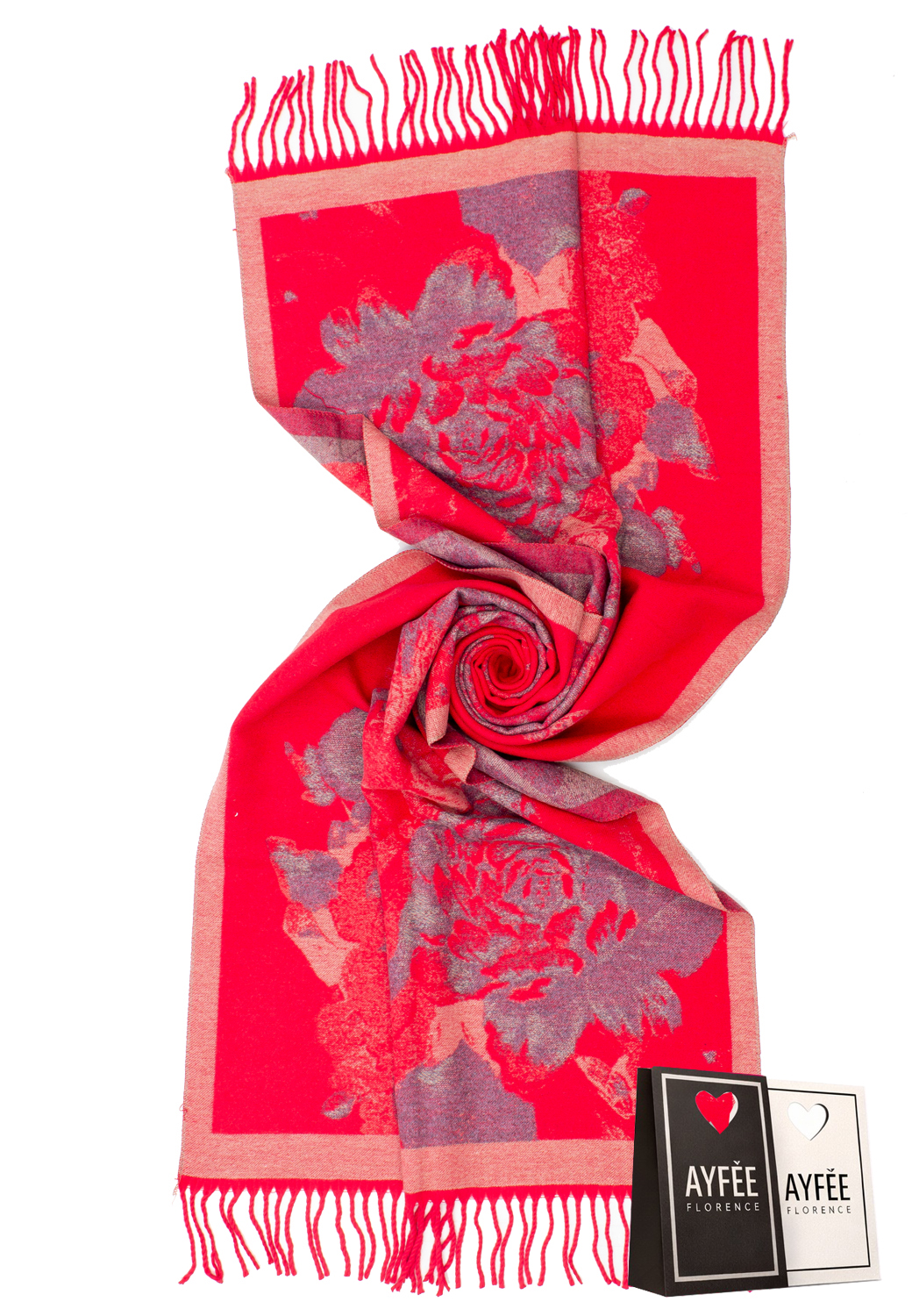 STOLA JACQUARD MAXIROSES,  CM 70*180, 100% VI, MADE IN PRC       - RED